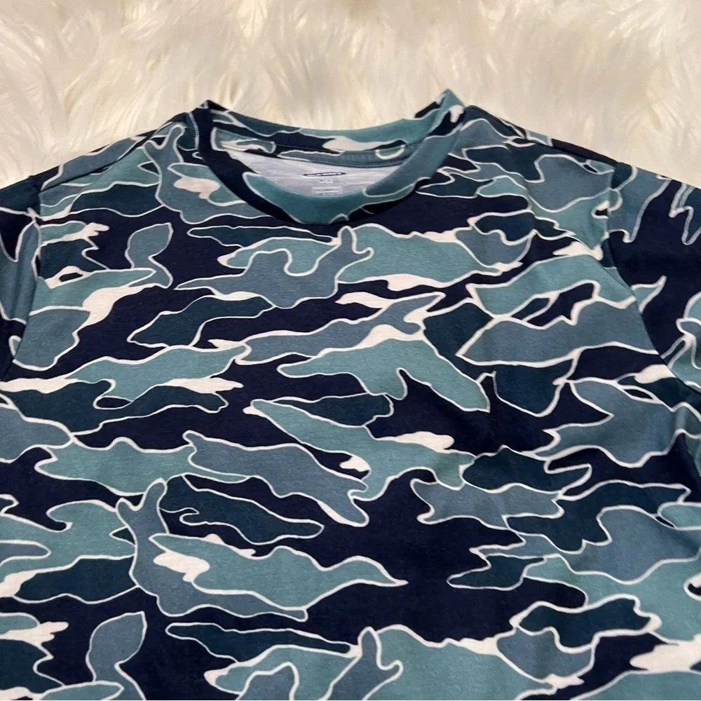 Old Navy Boys Sz Medium 8 Pajama Shirt Sleep T-Shirt Blue Camo Wave Short Sleeve